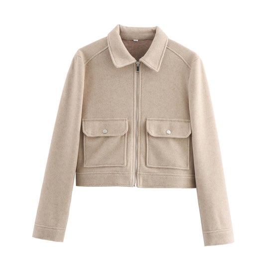 Damen 70+ kurze Wollmix‑Blousonjacke mit Reißverschluss, Hemdkragen und Pattentaschen Nord Taschen