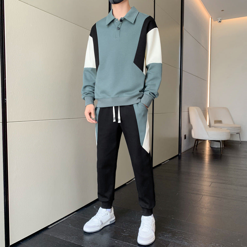 Herren Zweiteiliges Colorblock-Trainingsset mit Polokragen & konischer Jogginghose Nord Taschen