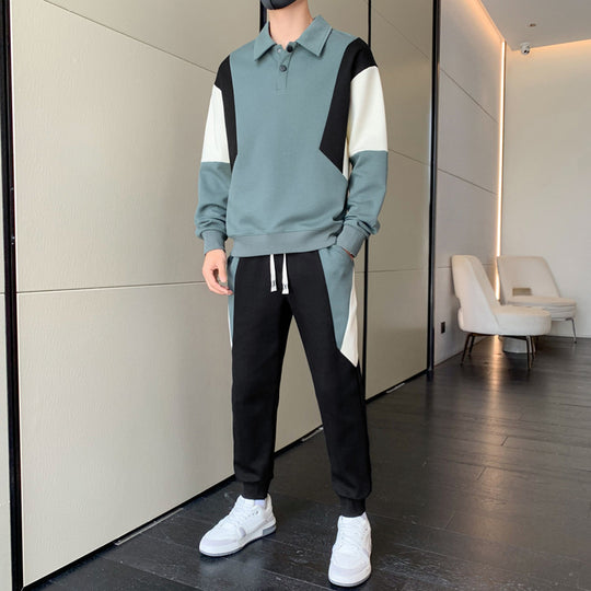Herren Zweiteiliges Colorblock-Trainingsset mit Polokragen & konischer Jogginghose Nord Taschen