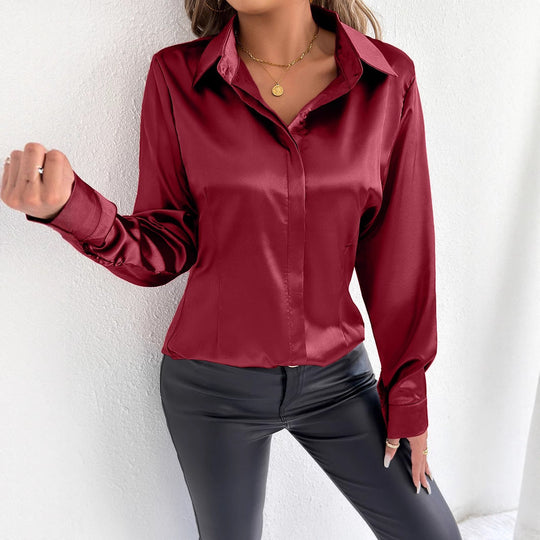 Damen Satin-Bluse mit klassischem Kragen
