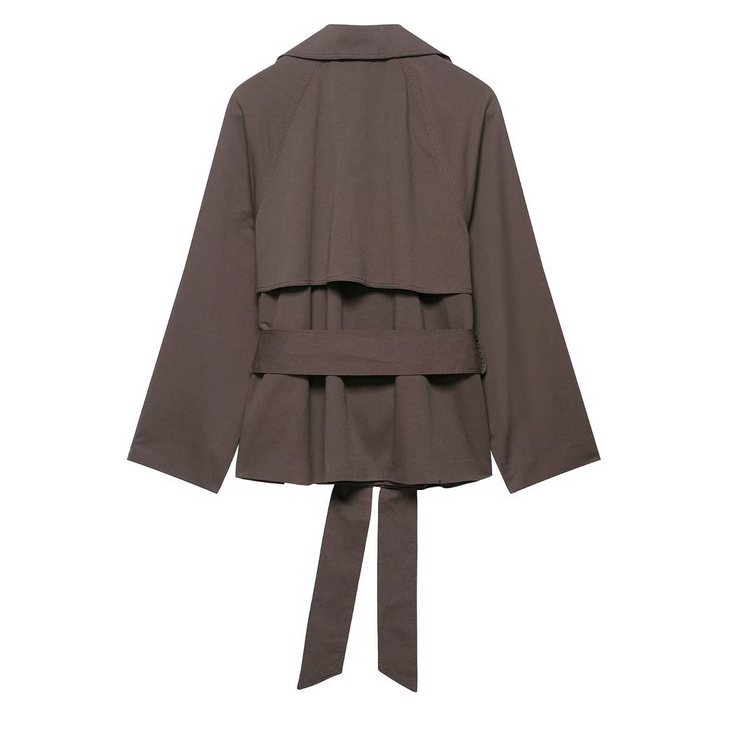 Damen 300+ kurzer Cropped‑Trenchblouson mit weiten Revers, Bindegürtel und Pattentaschen Nord Taschen
