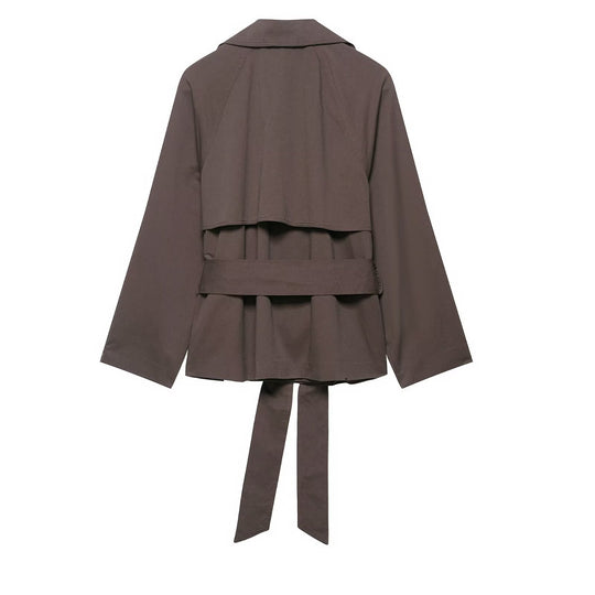 Damen 300+ kurzer Cropped‑Trenchblouson mit weiten Revers, Bindegürtel und Pattentaschen Nord Taschen