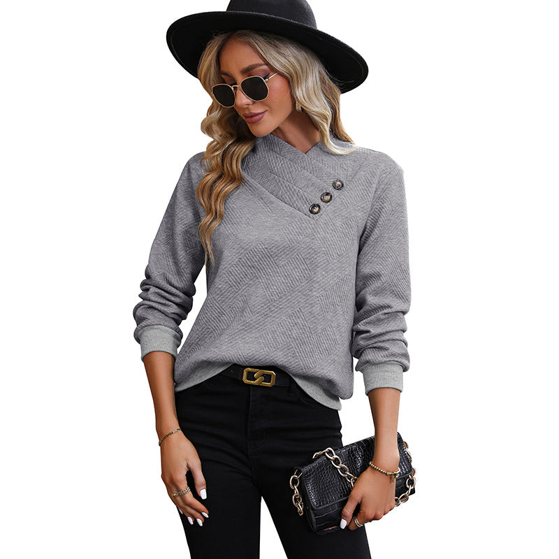 Damen Strukturierter V-Ausschnitt-Pullover mit diagonaler Zierknopfleiste und taillierter Passform Nord Taschen