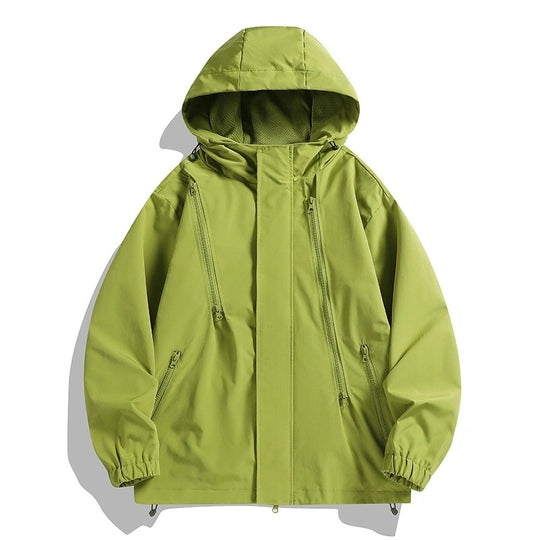 Damen Kurze technische Kapuzenjacke mit asymmetrischen Reißverschlüssen & Kordelzug Nord Taschen