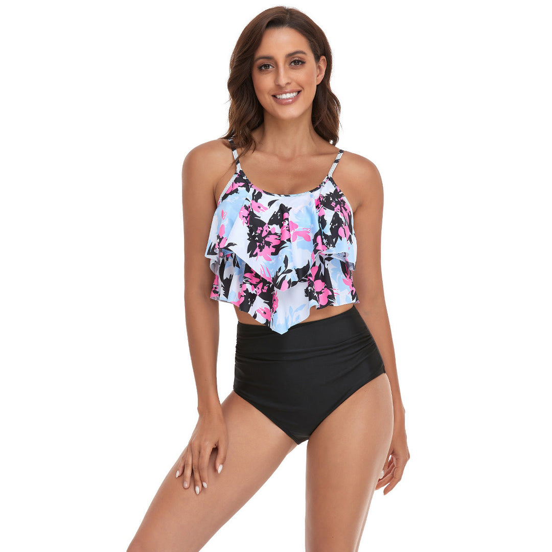 Damen Tankini-Set mit fließendem Rüschendesign und figurbetonter Bikinihose