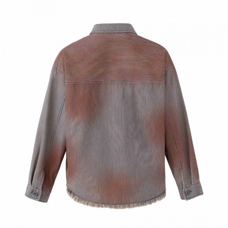 Unisex Kastenförmige Overshirtjacke aus Feincord mit Used‑Effekt, Fransen und Knopfleiste Nord Taschen