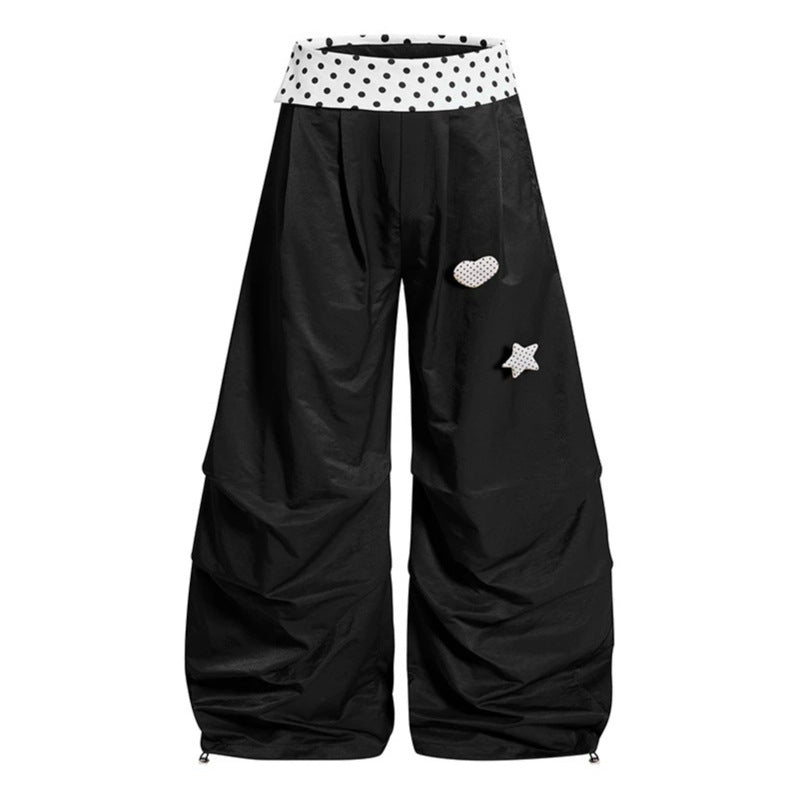 Damen Weite Palazzo-Loungehose mit Umschlagbund, Raffung am Bein und Applikations-Details Nord Taschen