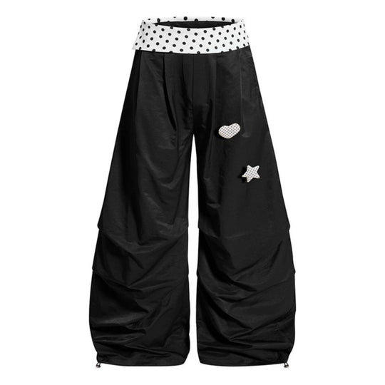 Damen Weite Palazzo-Loungehose mit Umschlagbund, Raffung am Bein und Applikations-Details Nord Taschen