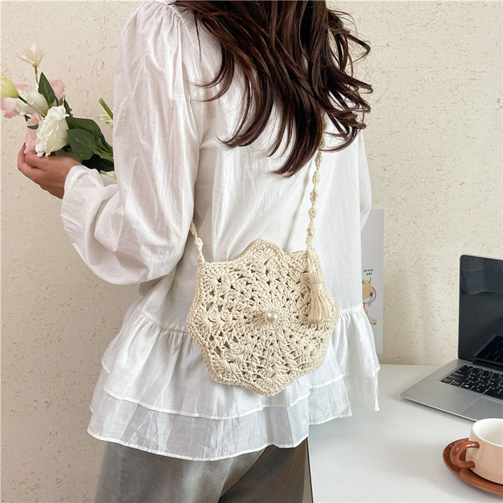 Damen gehäkelte Blumen-Handtasche mit Perlenakzenten Nord Taschen
