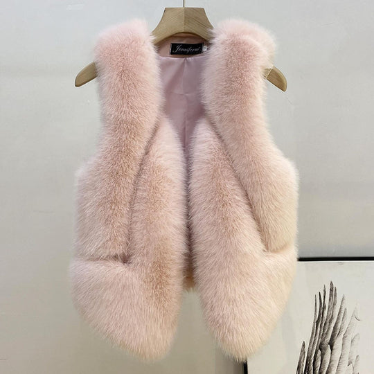 Damen Ärmellose Hochflor-Faux-Fur-Weste mit taillierter Passform und Eingrifftaschen Nord Taschen