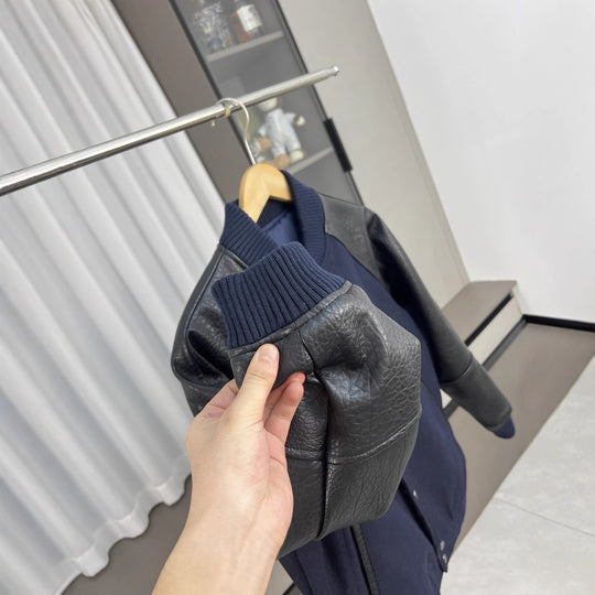 Herren College-Bomberjacke mit Wollmix-Korpus und strukturierter Lederoptik-Ärmel Nord Taschen