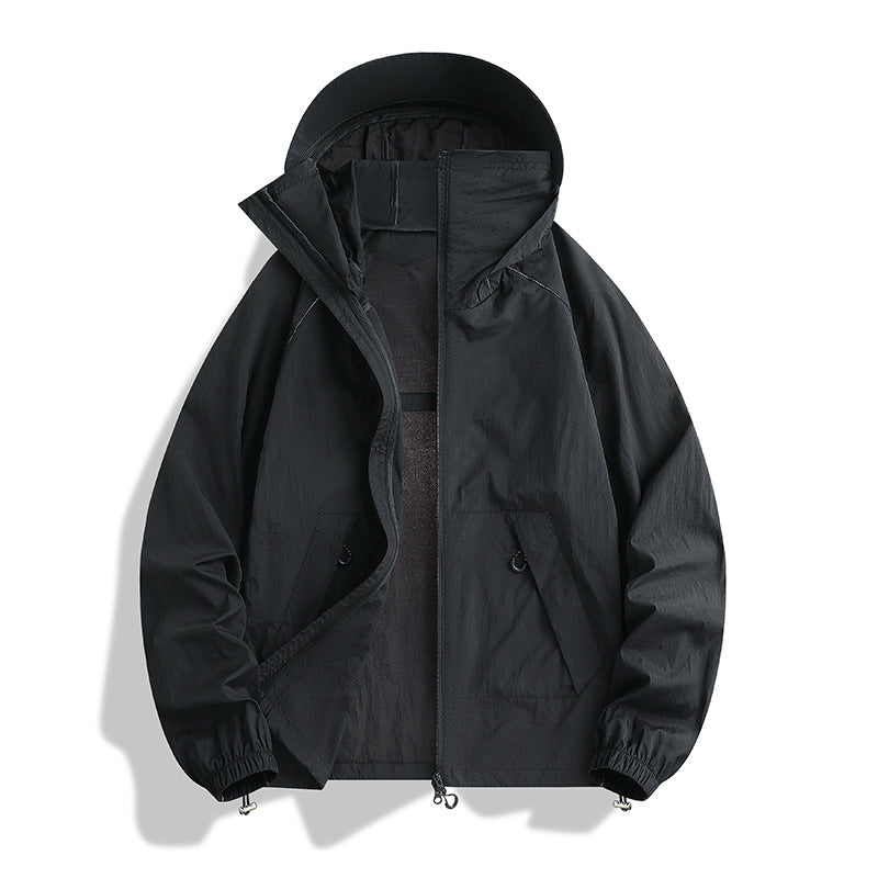 Herren Leichte wind- und wasserabweisende Kapuzen-Übergangsjacke mit verstellbarer Saumzug und Zwei-Wege-Reißverschluss Nord Taschen