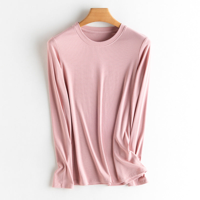 Damen Langarm-Feinrippshirt aus weichem Modal-Baumwollmix mit Rundhalsausschnitt Nord Taschen