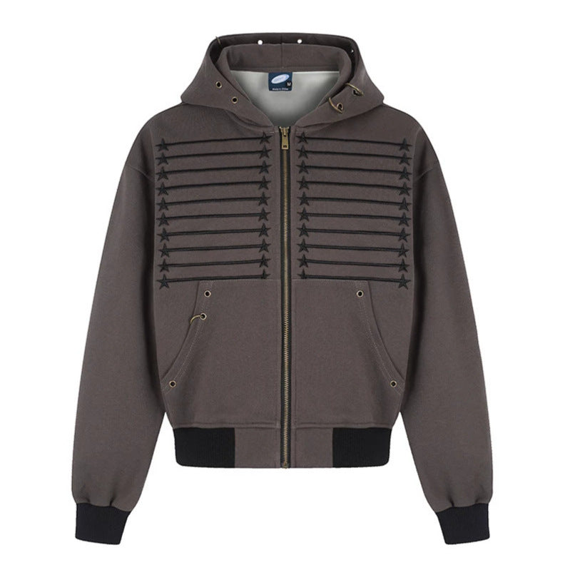 Damen Kapuzen‑Sweatjacke im Boxy‑Schnitt mit Stern‑Ziernähten, Metallösen und Kängurutaschen Nord Taschen