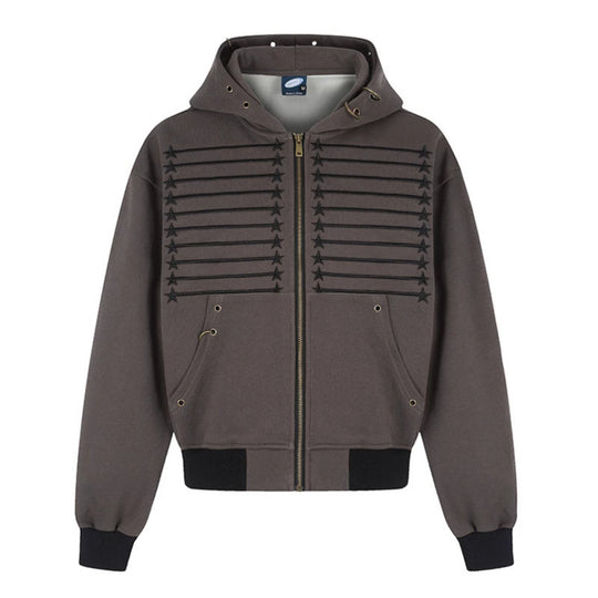 Damen Kapuzen‑Sweatjacke im Boxy‑Schnitt mit Stern‑Ziernähten, Metallösen und Kängurutaschen Nord Taschen