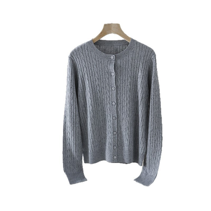 Damen Feiner Zopfmuster-Cardigan mit Rundhals und durchgehender Knopfleiste Nord Taschen