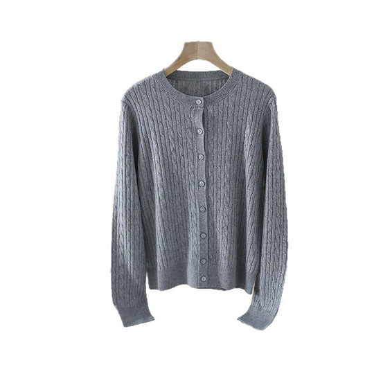 Damen Feiner Zopfmuster-Cardigan mit Rundhals und durchgehender Knopfleiste Nord Taschen
