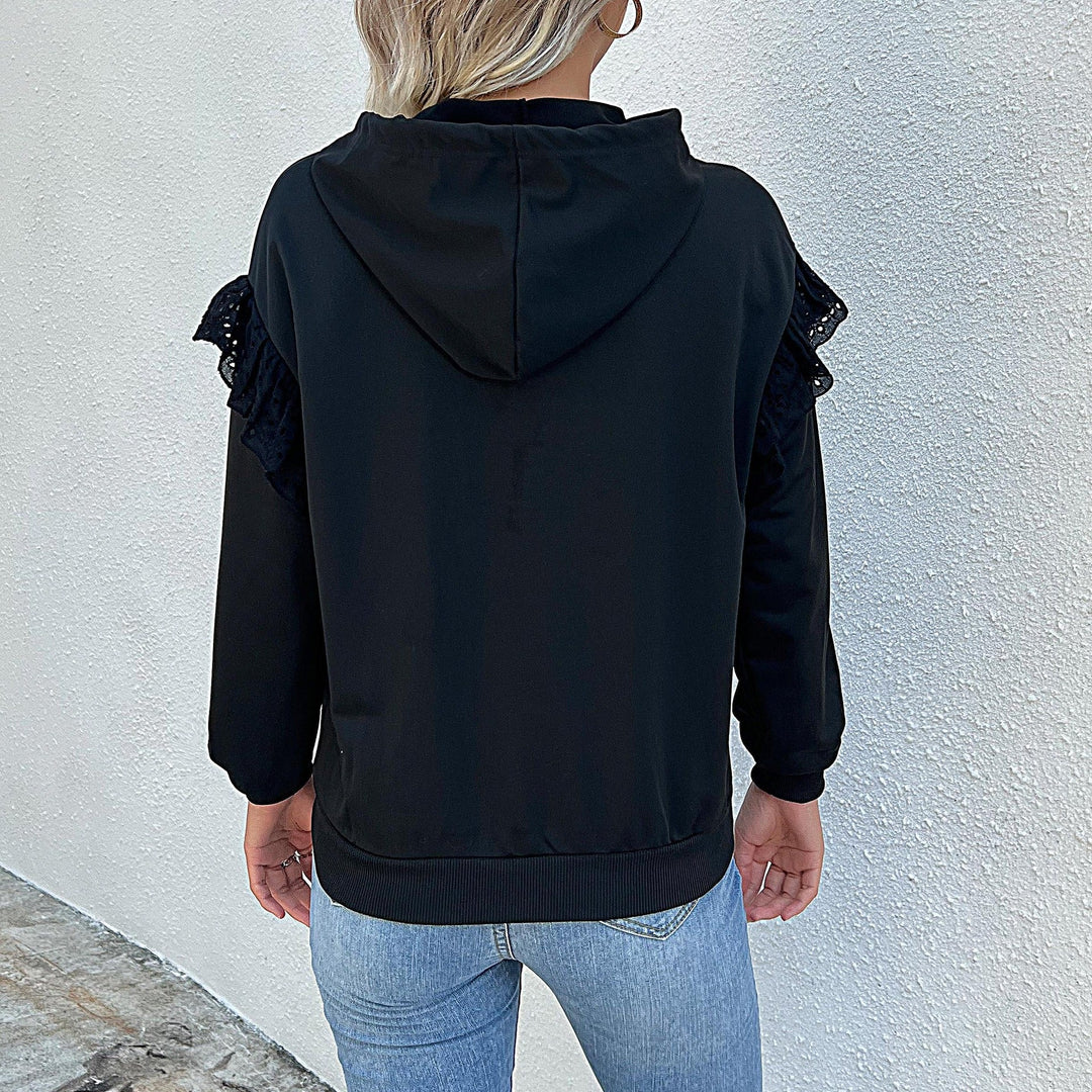 Damen Kapuzenpullover mit Spitzenvolants an den Schultern Nord Taschen