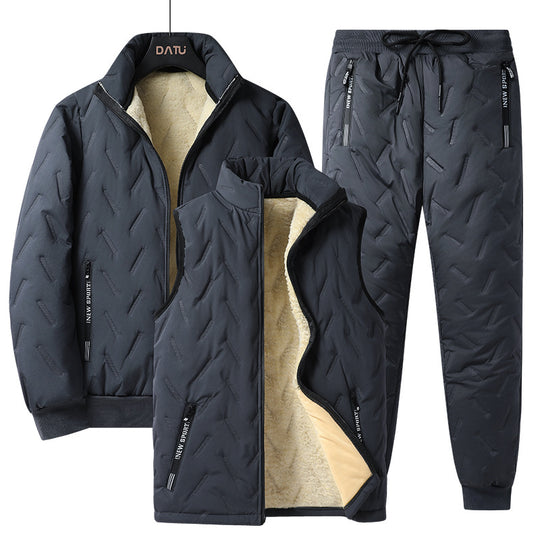 Herren Dreiteiliges gestepptes Winter-Set mit Teddyfutter — Stehkragenjacke, wattierte Weste & Thermohose Nord Taschen
