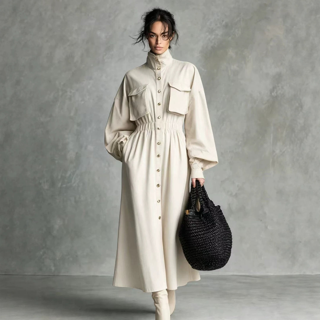 Damen Elegantes Hemdkleid mit Taschen und Taillengürtel Nord Taschen