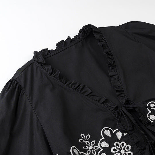 Damen Besticktes Kurzbolero mit Rüschen-V-Ausschnitt und Schnürverschluss Nord Taschen
