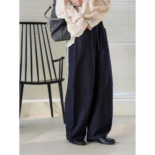 Damen Weite High‑Waist Relaxed-Hose mit Elastikbund, Zugband und Eingrifftaschen Nord Taschen