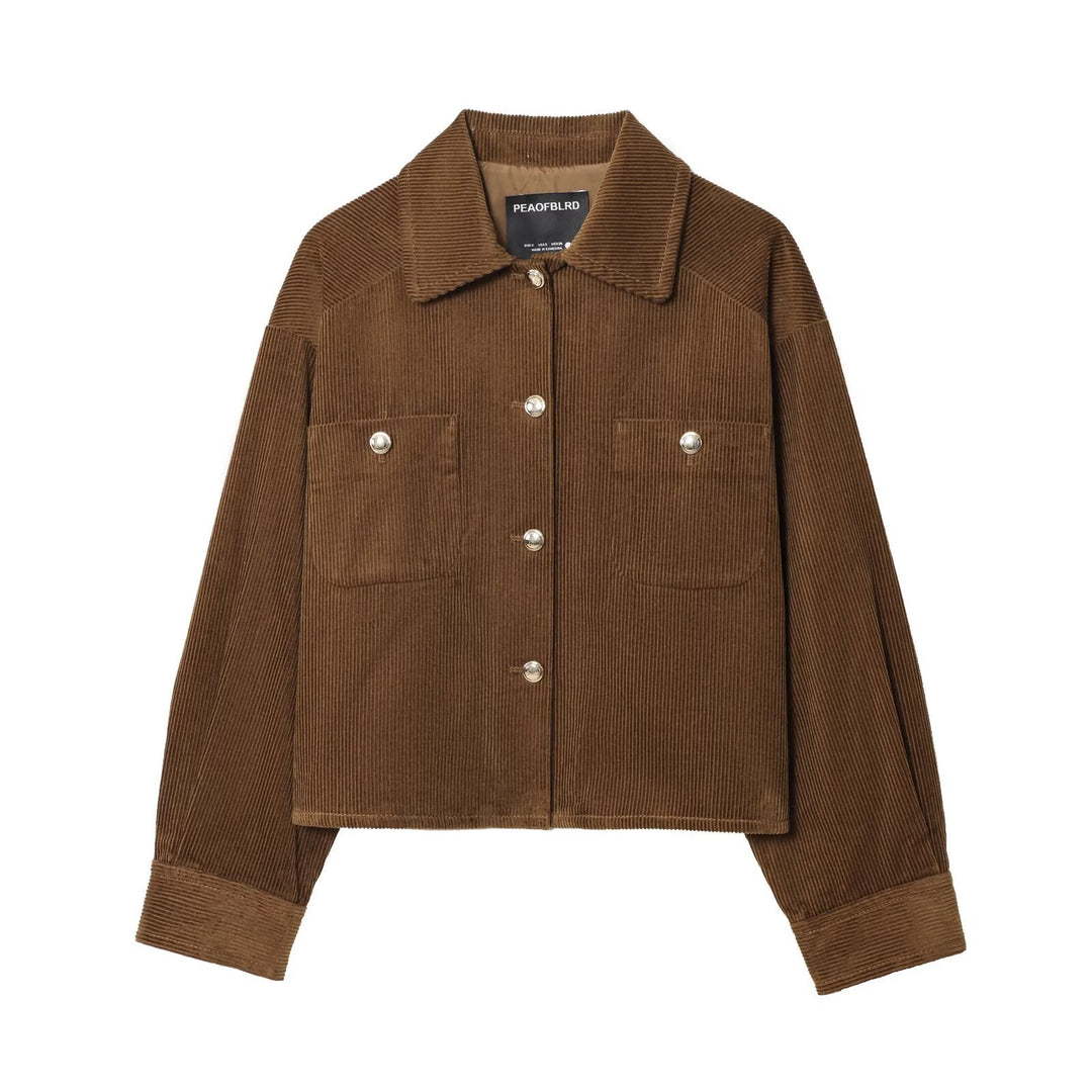 Damen Kurz-Overshirt aus Cord mit Druckknopfleiste und aufgesetzten Taschen Nord Taschen