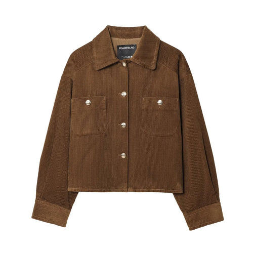 Damen Kurz-Overshirt aus Cord mit Druckknopfleiste und aufgesetzten Taschen Nord Taschen