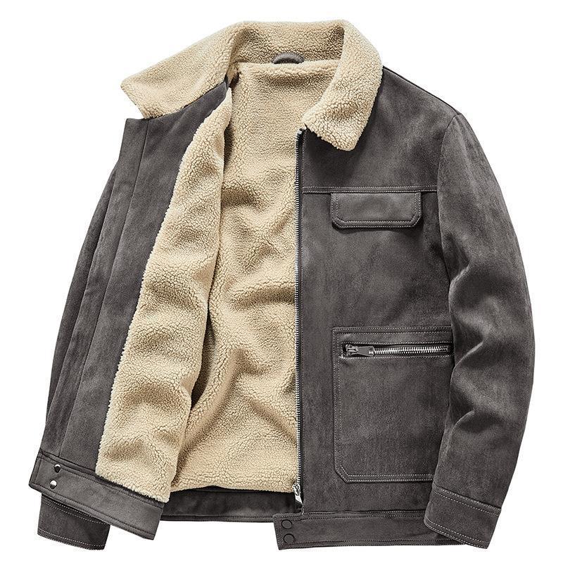 Herren Wildlederoptik-Jacke mit Teddyfutter, Kontrastnähten und Mehrfach-Taschen Nord Taschen