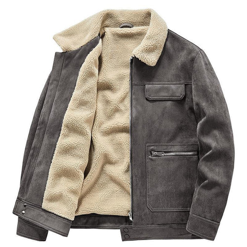 Herren Wildlederoptik-Jacke mit Teddyfutter, Kontrastnähten und Mehrfach-Taschen Nord Taschen