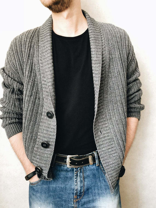 Herren Strickcardigan mit Schalkragen und Knopfleiste Nord Taschen