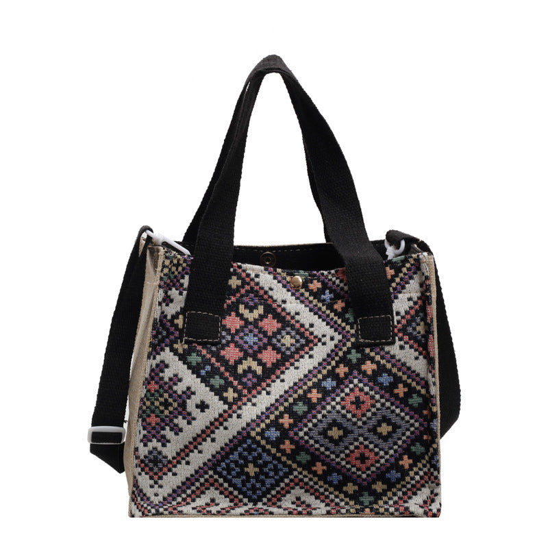 Damen Jute-Tasche mit kunstvollem geometrischen Muster Nord Taschen