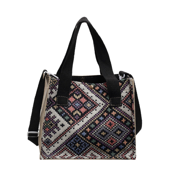 Damen Jute-Tasche mit kunstvollem geometrischen Muster Nord Taschen
