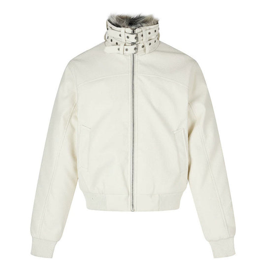 Damen taillierte Kurzjacke mit hohem Nackenriegel, Kunstfellbesatz und Rippbündchen Nord Taschen