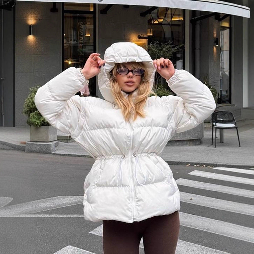 Damen Wattierte Kapuzen‑Steppjacke mit Taillen‑Kordelzug und Boxy‑Ärmeln Nord Taschen