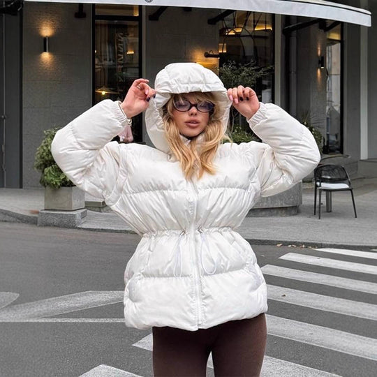 Damen Wattierte Kapuzen‑Steppjacke mit Taillen‑Kordelzug und Boxy‑Ärmeln Nord Taschen