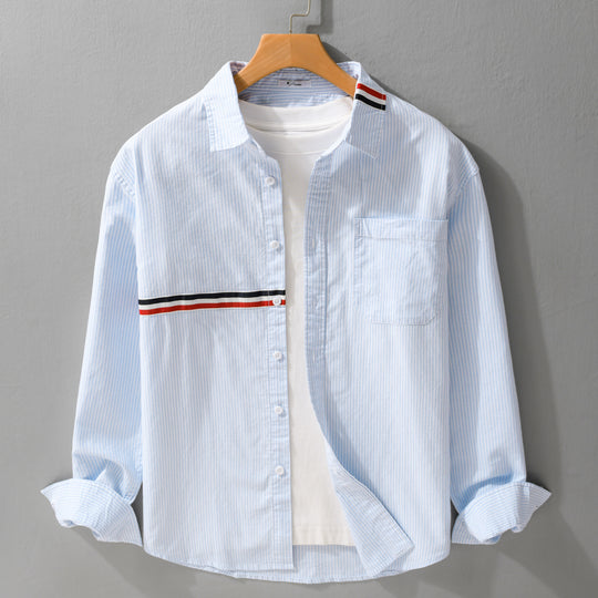 Herren Gestreiftes Overshirt aus Baumwollmix mit Brusttasche und sportivem Kontrastband Nord Taschen