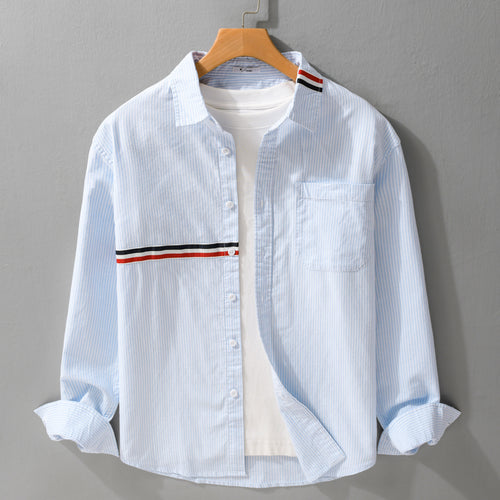 Herren Gestreiftes Overshirt aus Baumwollmix mit Brusttasche und sportivem Kontrastband Nord Taschen