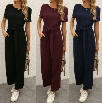 Damen Jumpsuit mit taillierbarem Bindegürtel und praktischen Taschen Nord Taschen