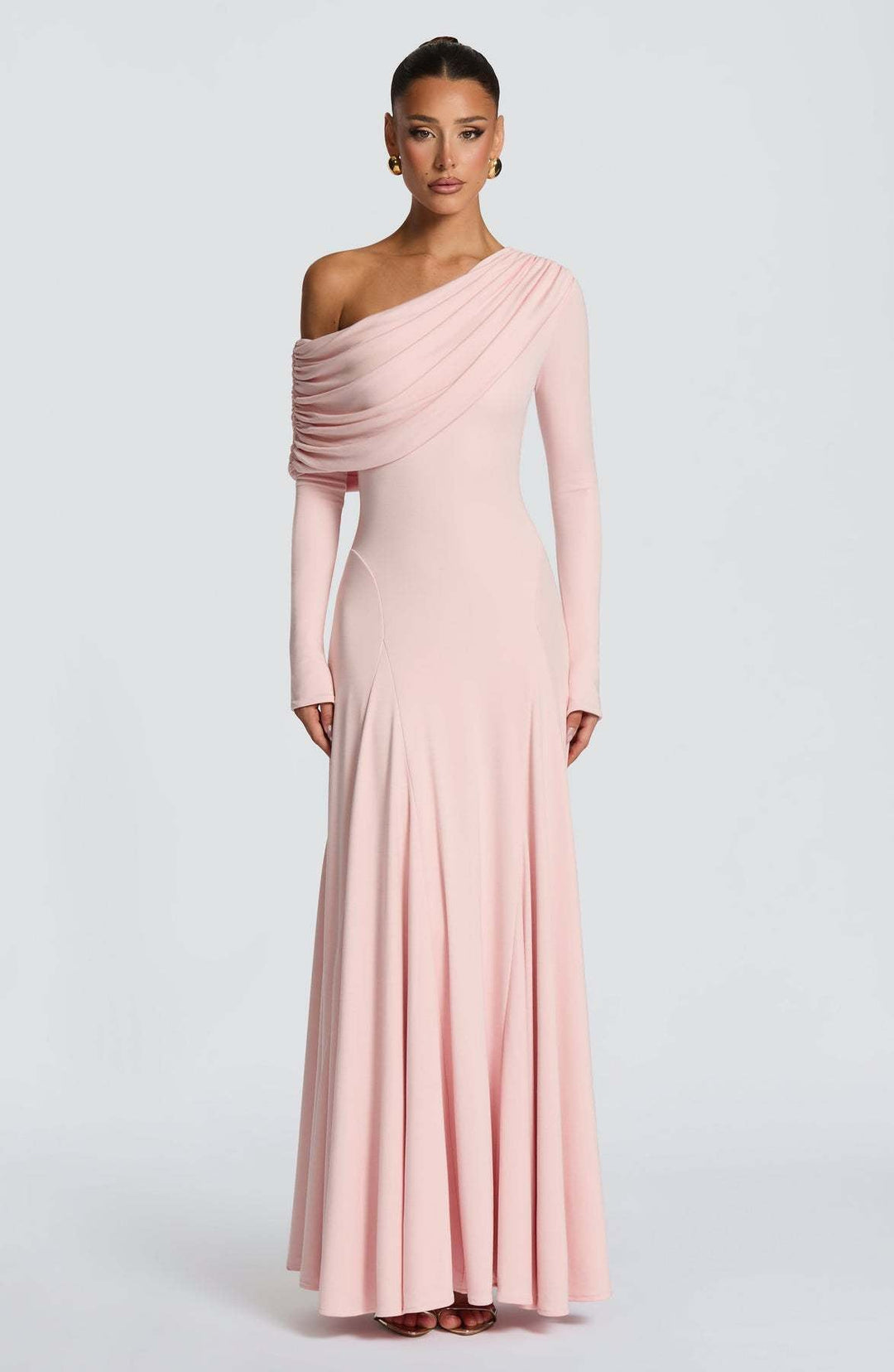 Damen Elegantes Langarm-Maxikleid mit asymmetrischem Drapierungsdetail