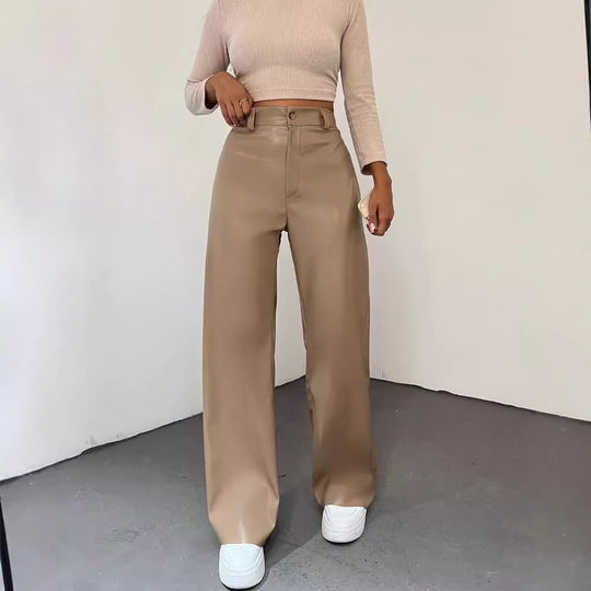 Damen Weite High-Waist-Hose aus Satinoptik mit weitem Bein Nord Taschen
