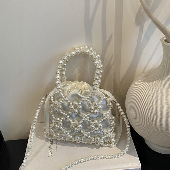 Damen elegante Beuteltasche mit dekorativen Perlen und Kordelzug Nord Taschen