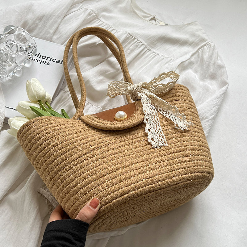 Damen Jute Shopper-Tasche mit dekorativen Details Nord Taschen