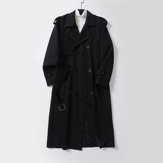 Herren Knielanger doppelreihiger Trenchcoat mit Epauletten, Sturmklappe und Manschettenriegel Nord Taschen