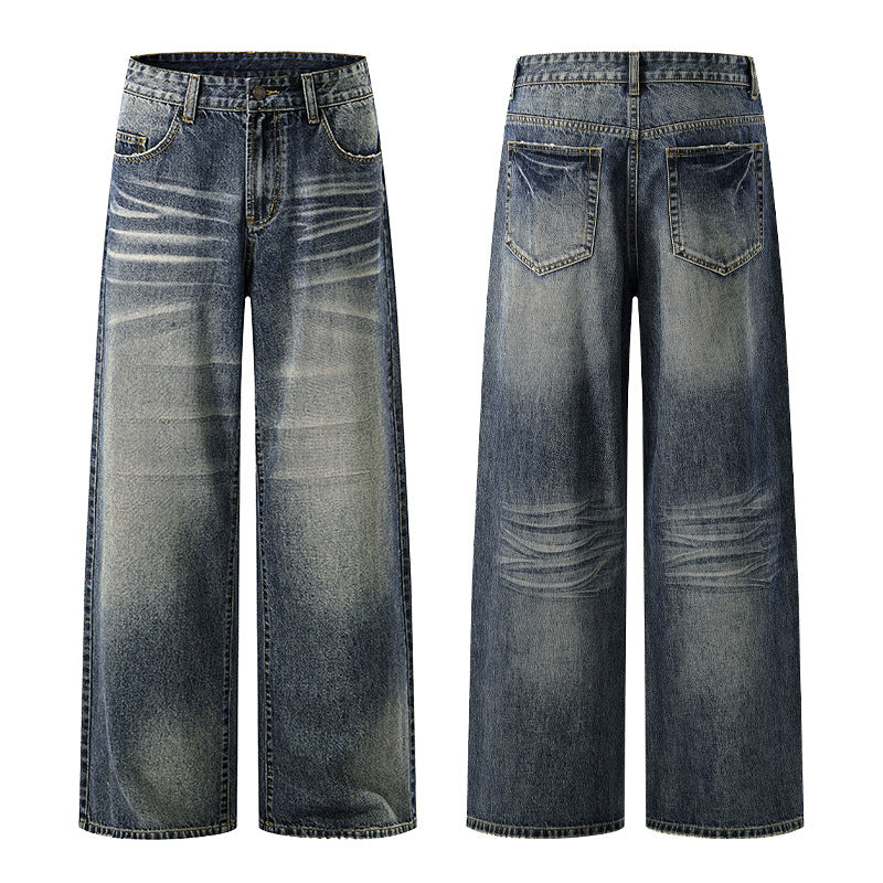 Damen Extraweite Vintage-inspirierte Palazzodenim mit tiefem Schritt und geprägten Falten Nord Taschen