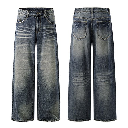 Damen Extraweite Vintage-inspirierte Palazzodenim mit tiefem Schritt und geprägten Falten Nord Taschen