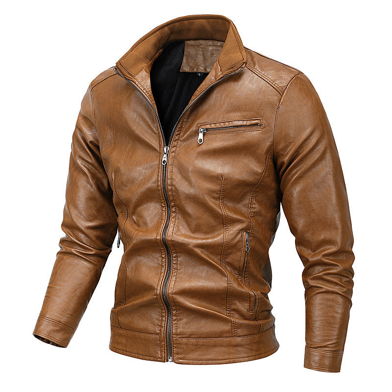 Herren Moto-Blouson in Lederoptik mit tailliertem Schnitt, Stehkragen und Reißverschlusstaschen Nord Taschen
