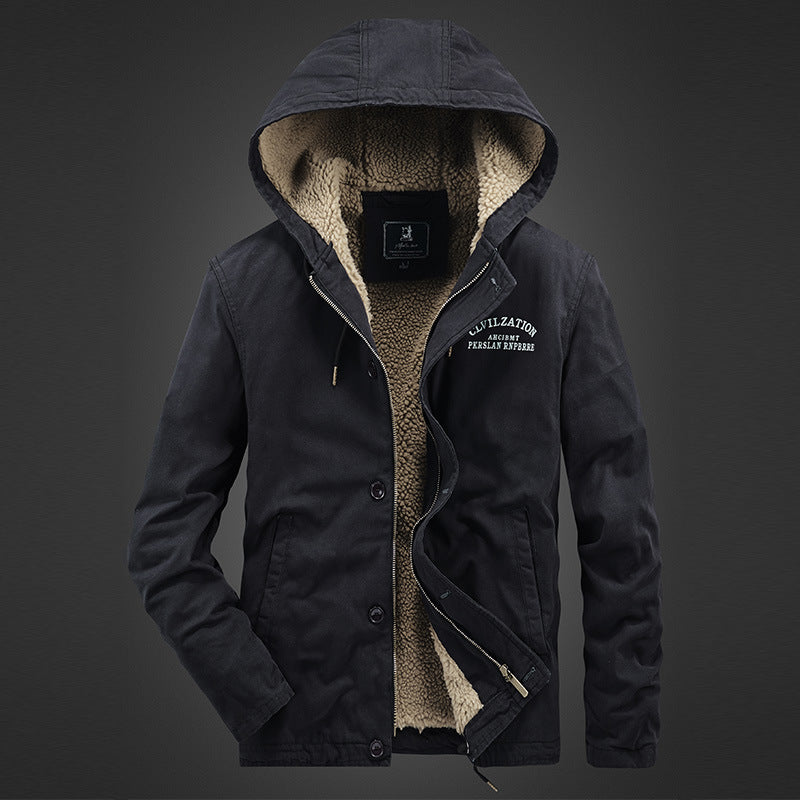 Herren Canvas-Kapuzenjacke mit Sherpa‑Fütterung, verdecktem Zweiwege‑Reißverschluss und Utility‑Details Nord Taschen