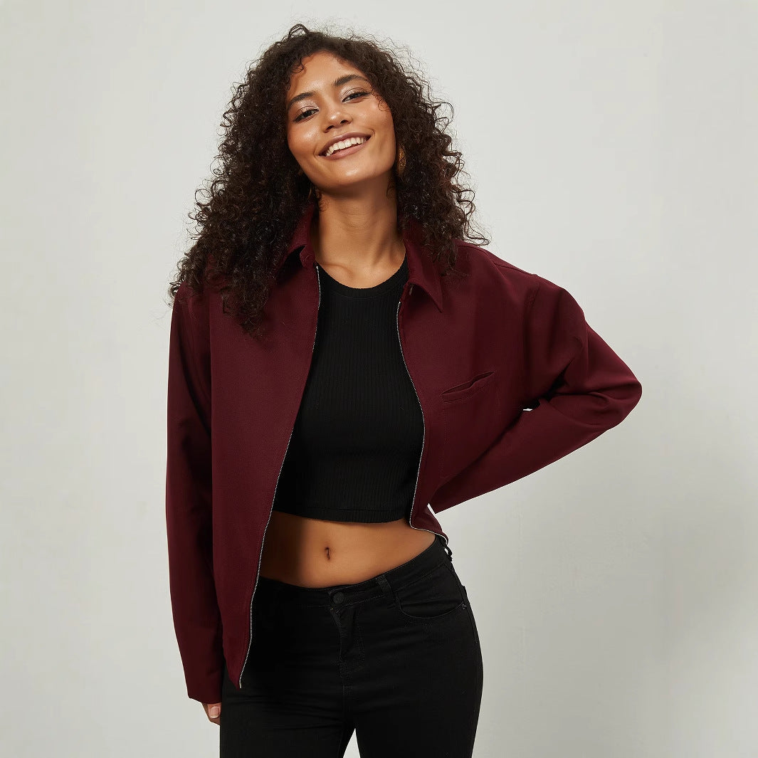 Damen Boxy Overshirt-Jacke mit Metallreißverschluss und Hemdkragen Nord Taschen