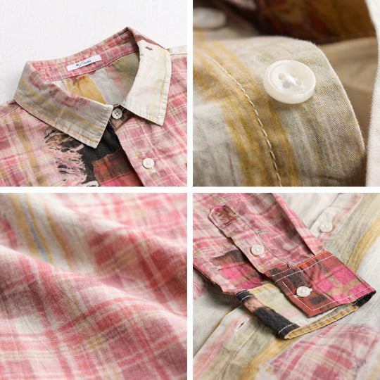 Herren Relaxed Patchwork-Karo Hemdjacke mit ausgefransten Kanten und Crinkle-Finish Nord Taschen